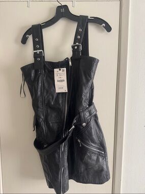 Zara Black Leather Zip & Buckle Mini Dress